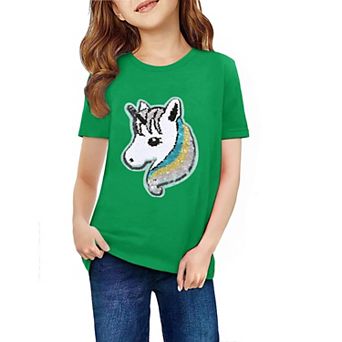 Arshiner Girls Unicorn Shirts Short Sleeve Flip Sequin T-Shirt Tops