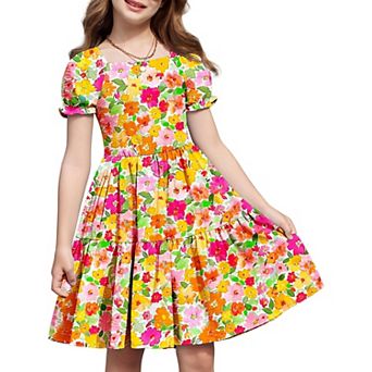 Arshiner Little Girl Summer Dresses Tie Back Beach Easter Casual Girls Midi Twirly Dress