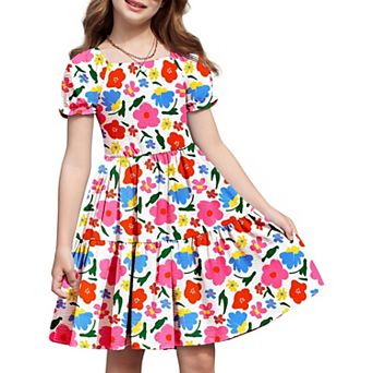 Arshiner Little Girl Summer Dresses Tie Back Beach Easter Casual Girls Midi Twirly Dress