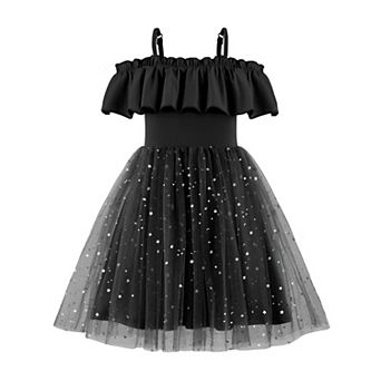 Arshiner Toddler Girl Tulle Dress Toddler Glitter Dresses Cold Shoulder Flutter Formal Birthday