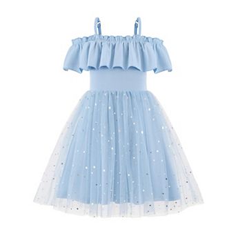 Arshiner Toddler Girl Tulle Dress Toddler Glitter Dresses Cold Shoulder Flutter Formal Birthday