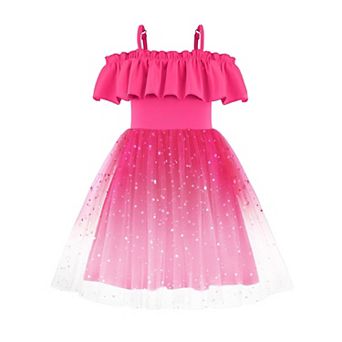 Arshiner Toddler Girl Tulle Dress Toddler Glitter Dresses Cold Shoulder Flutter Formal Birthday