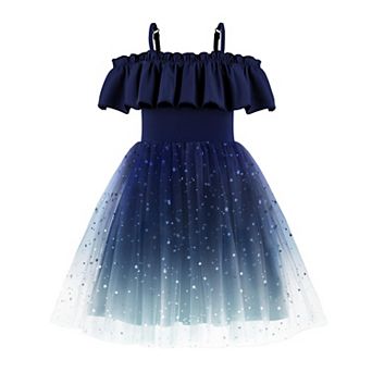Arshiner Toddler Girl Tulle Dress Toddler Glitter Dresses Cold Shoulder Flutter Formal Birthday