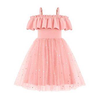 Arshiner Toddler Girl Tulle Dress Toddler Glitter Dresses Cold Shoulder Flutter Formal Birthday