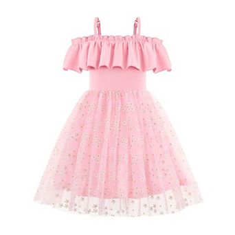 Arshiner Toddler Girl Tulle Dress Toddler Glitter Dresses Cold Shoulder Flutter Formal Birthday