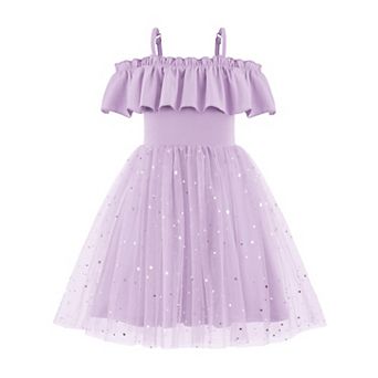 Arshiner Toddler Girl Tulle Dress Toddler Glitter Dresses Cold Shoulder Flutter Formal Birthday