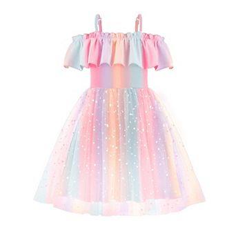 Arshiner Toddler Girl Tulle Dress Toddler Glitter Dresses Cold Shoulder Flutter Formal Birthday