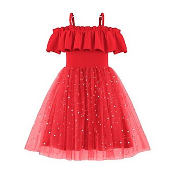 Arshiner Toddler Girl Tulle Dress Toddler Glitter Dresses Cold Shoulder Flutter Formal Birthday