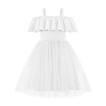 Arshiner Toddler Girl Tulle Dress Toddler Glitter Dresses Cold Shoulder Flutter Formal Birthday