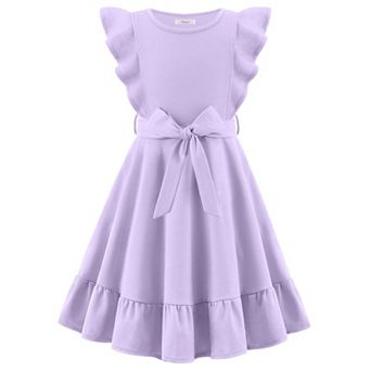 Arshiner Girls Spring Summer Dresses Flutter Sleeve Aline With Belted Pockets Casual Party Dress
