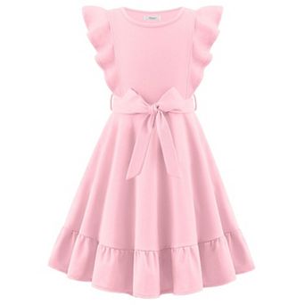 Arshiner Girls Spring Summer Dresses Flutter Sleeve Aline With Belted Pockets Casual Party Dress