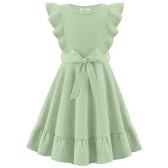 Arshiner Girls Spring Summer Dresses Flutter Sleeve Aline With Belted Pockets Casual Party Dress