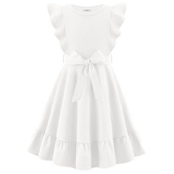 Arshiner Girls Spring Summer Dresses Flutter Sleeve Aline With Belted Pockets Casual Party Dress
