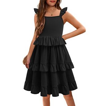 Arshiner Girls Ruffle Sleeve Sundress With Pockets Summer Casual Holiday Outing Dress