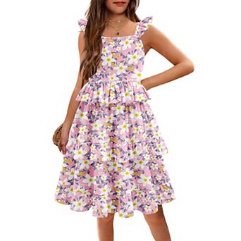 Arshiner Girls Ruffle Sleeve Sundress With Pockets Summer Casual Holiday Outing Dress