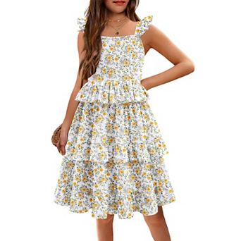 Arshiner Girls Ruffle Sleeve Sundress With Pockets Summer Casual Holiday Outing Dress
