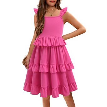 Arshiner Girls Ruffle Sleeve Sundress With Pockets Summer Casual Holiday Outing Dress