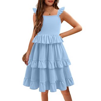 Arshiner Girls Ruffle Sleeve Sundress With Pockets Summer Casual Holiday Outing Dress