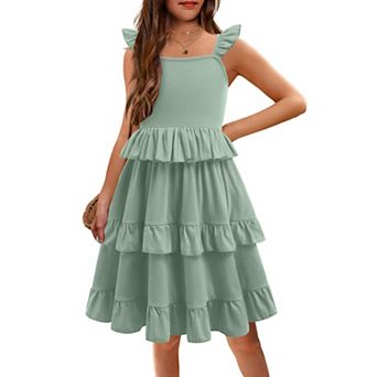 Arshiner Girls Ruffle Sleeve Sundress With Pockets Summer Casual Holiday Outing Dress