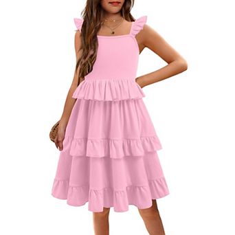 Arshiner Girls Ruffle Sleeve Sundress With Pockets Summer Casual Holiday Outing Dress