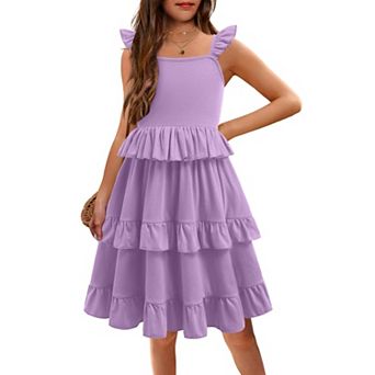 Arshiner Girls Ruffle Sleeve Sundress With Pockets Summer Casual Holiday Outing Dress