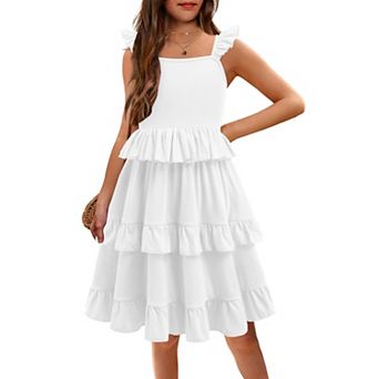 Arshiner Girls Ruffle Sleeve Sundress With Pockets Summer Casual Holiday Outing Dress