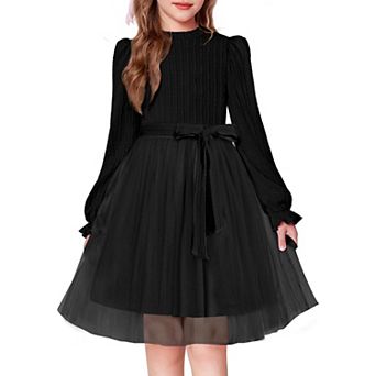 Arshiner Girls Mock Neck Cable Knit Long Sleeve Tulle Tutu Dress with Removable Belt