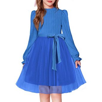 Arshiner Girls Mock Neck Cable Knit Long Sleeve Tulle Tutu Dress with Removable Belt