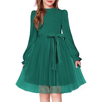 Arshiner Girls Mock Neck Cable Knit Long Sleeve Tulle Tutu Dress with Removable Belt