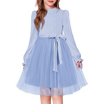 Arshiner Girls Mock Neck Cable Knit Long Sleeve Tulle Tutu Dress with Removable Belt