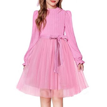 Arshiner Girls Mock Neck Cable Knit Long Sleeve Tulle Tutu Dress with Removable Belt