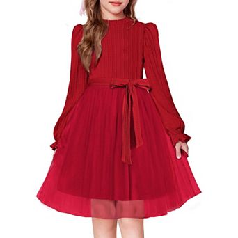 Arshiner Girls Mock Neck Cable Knit Long Sleeve Tulle Tutu Dress with Removable Belt