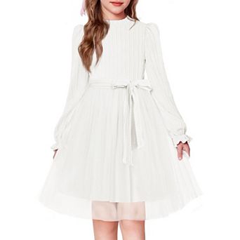 Arshiner Girls Mock Neck Cable Knit Long Sleeve Tulle Tutu Dress with Removable Belt