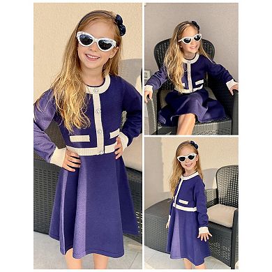 Arshiner Girls Sweater Dress Long Sleeve Button Knit Fall Winter Pullover Dresses For Kids