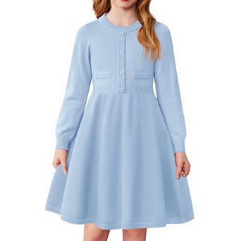 Arshiner Girls Sweater Dress Long Sleeve Button Knit Fall Winter Pullover Dresses For Kids