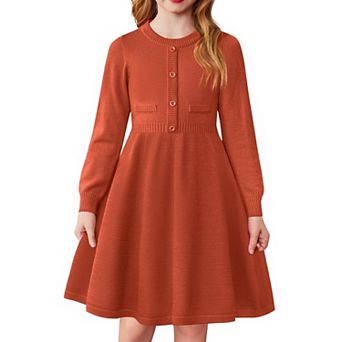 Arshiner Girls Sweater Dress Long Sleeve Button Knit Fall Winter Pullover Dresses For Kids