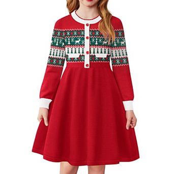 Arshiner Girls Sweater Dress Long Sleeve Button Knit Fall Winter Pullover Dresses For Kids
