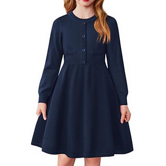 Arshiner Girls Sweater Dress Long Sleeve Button Knit Fall Winter Pullover Dresses For Kids