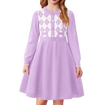 Arshiner Girls Sweater Dress Long Sleeve Button Knit Fall Winter Pullover Dresses For Kids