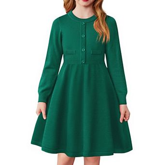 Arshiner Girls Sweater Dress Long Sleeve Button Knit Fall Winter Pullover Dresses For Kids