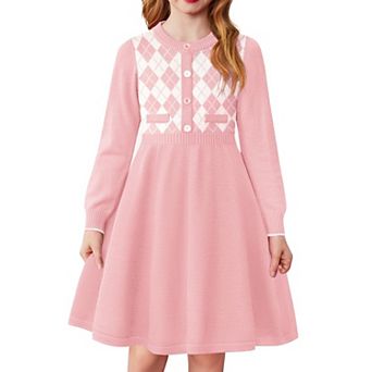 Arshiner Girls Sweater Dress Long Sleeve Button Knit Fall Winter Pullover Dresses For Kids