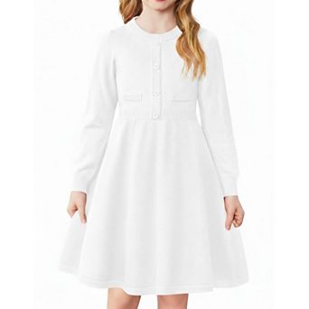 Arshiner Girls Sweater Dress Long Sleeve Button Knit Fall Winter Pullover Dresses For Kids