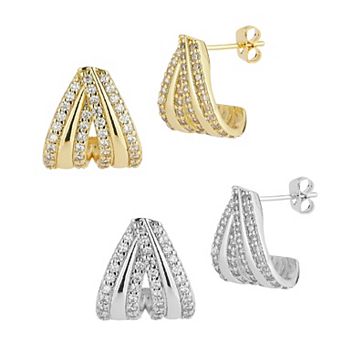Everyday by Sunkissed Cubic Zirconia Pave J Hoop Earring Set