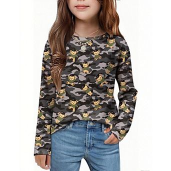 Arshiner Girls Long Sleeve Shirts Drop Shoulder Casual Loose Fit Crewneck Blouse Tee Tops