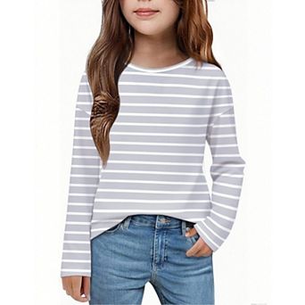 Arshiner Girls Long Sleeve Shirts Drop Shoulder Casual Loose Fit Crewneck Blouse Tee Tops