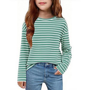 Arshiner Girls Long Sleeve Shirts Drop Shoulder Casual Loose Fit Crewneck Blouse Tee Tops