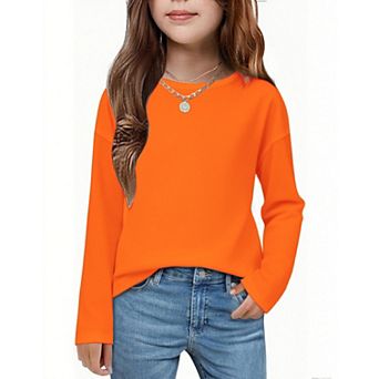 Arshiner Girls Long Sleeve Shirts Drop Shoulder Casual Loose Fit Crewneck Blouse Tee Tops