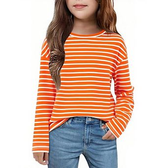 Arshiner Girls Long Sleeve Shirts Drop Shoulder Casual Loose Fit Crewneck Blouse Tee Tops