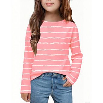 Arshiner Girls Long Sleeve Shirts Drop Shoulder Casual Loose Fit Crewneck Blouse Tee Tops