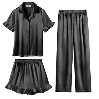 Arshiner Girls Pajamas Sets Piece Silk Pajamas Short Sleeve Sleepwear Satin Ruffle Nightwear